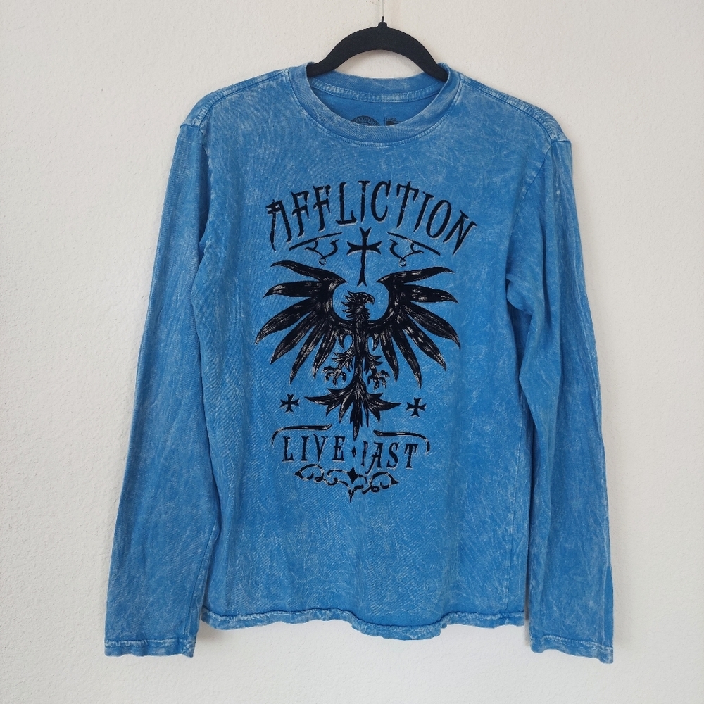 Affliction Live Fast Long sleeve‎ Tee Men's Size Large Blue